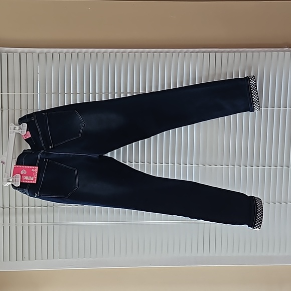 PinkLatte Girls Sz 8 Distressed jeans With Checkerboard Cuff NWT - Picture 2 of 6